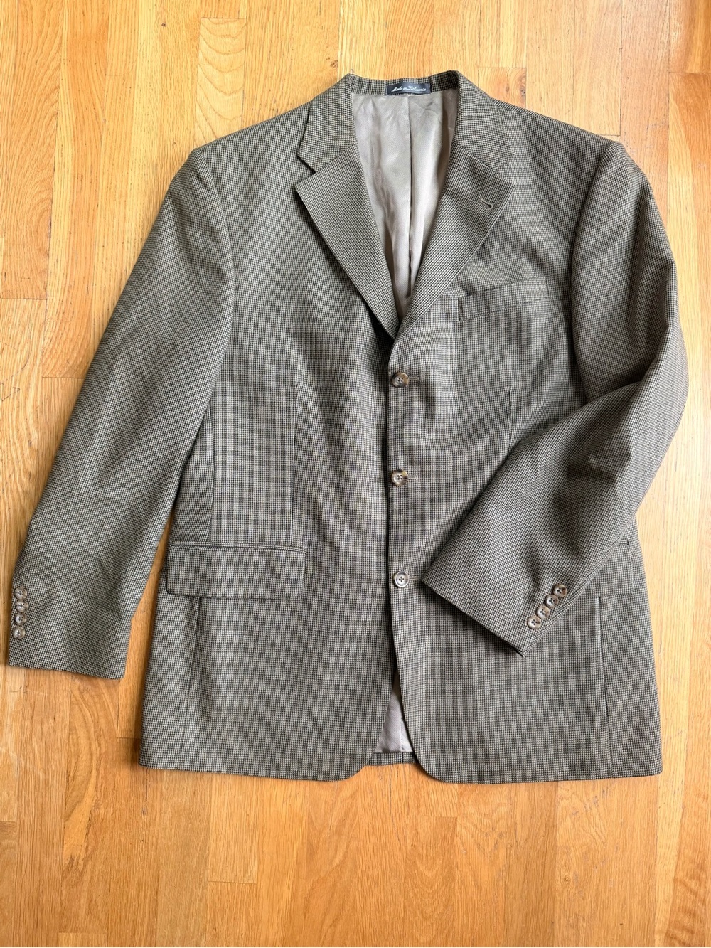 Oscar de la Renta 42R Houndstooth Tweed Wool Suit Jacket Single-Breasted
